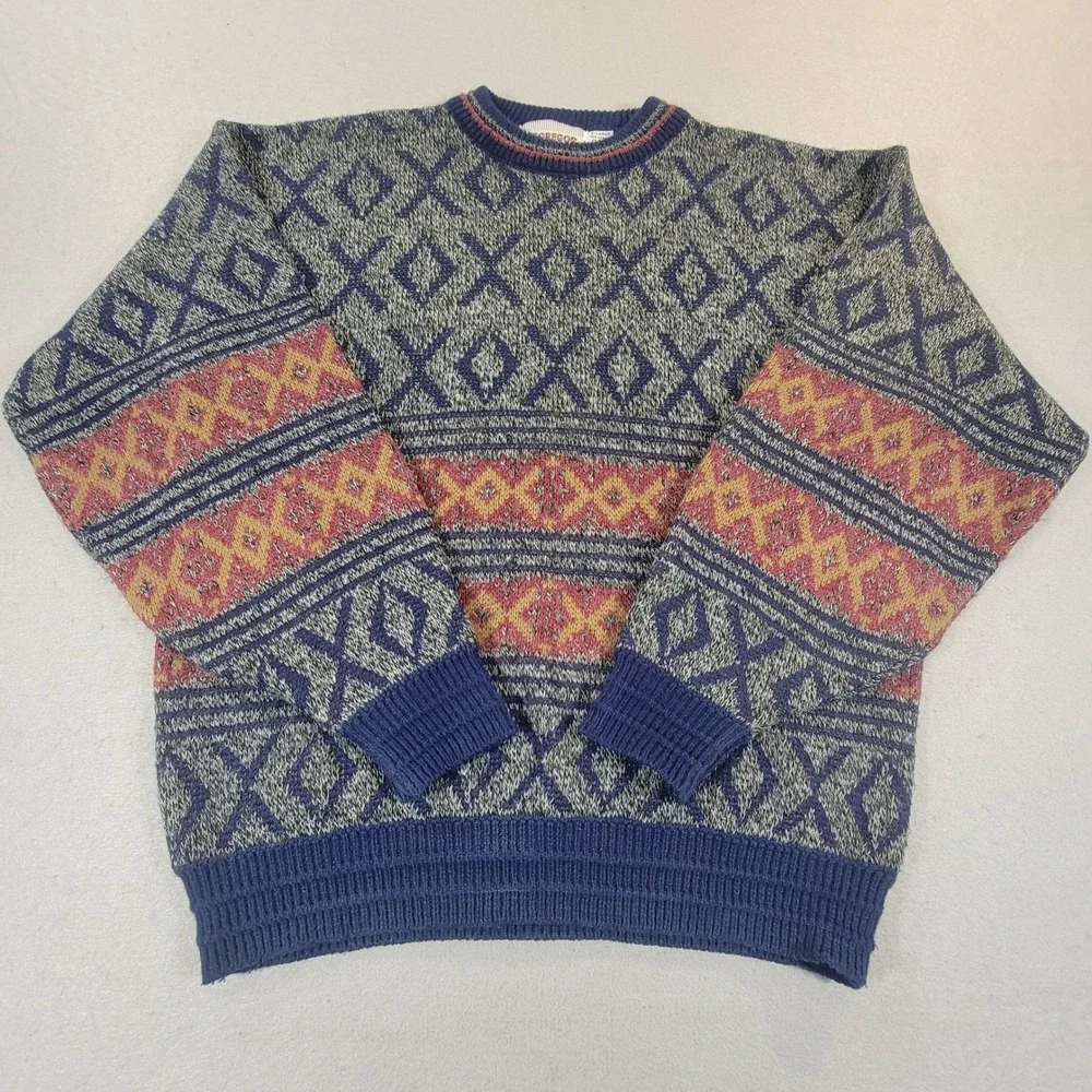 Vintage McGregor Knit Sweater Fair Isle Geometric Crewneck Grandpa Core Men's XL